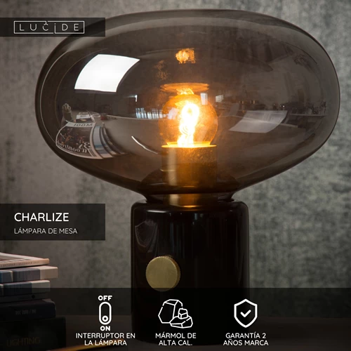 Lucide CHARLIZE - Lámpara de mesa - Ø 23 cm - 1xE27 - Negro - USP